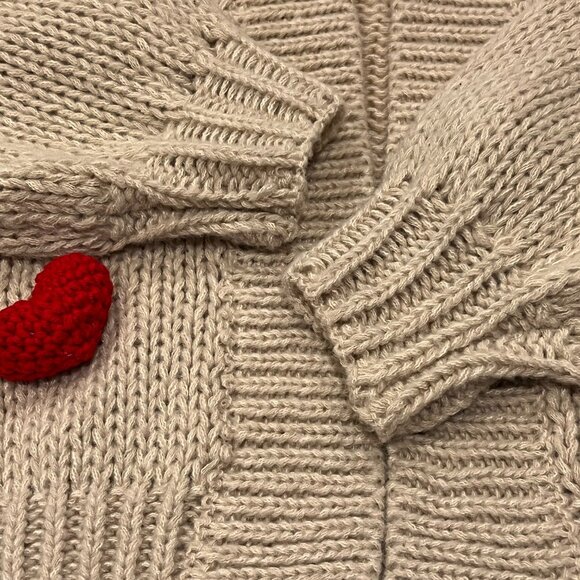 Bailey 44 3D Heart Open Cardigan Sweater, Beige Red, OS - Picture 5 of 8